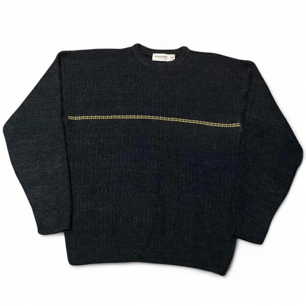 New era acrylic knit crewneck sweater stripe vtg 80s/90s USA grandpa XL/23